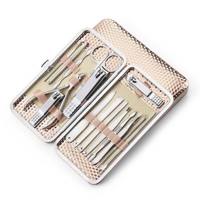 FULNES 16 Piece Set Nail Manicure Tools Nails Toe Clipper Scissors Trimmer Pedicure Kit Stainless Steel Tools for Paronychia (Color : Gold)