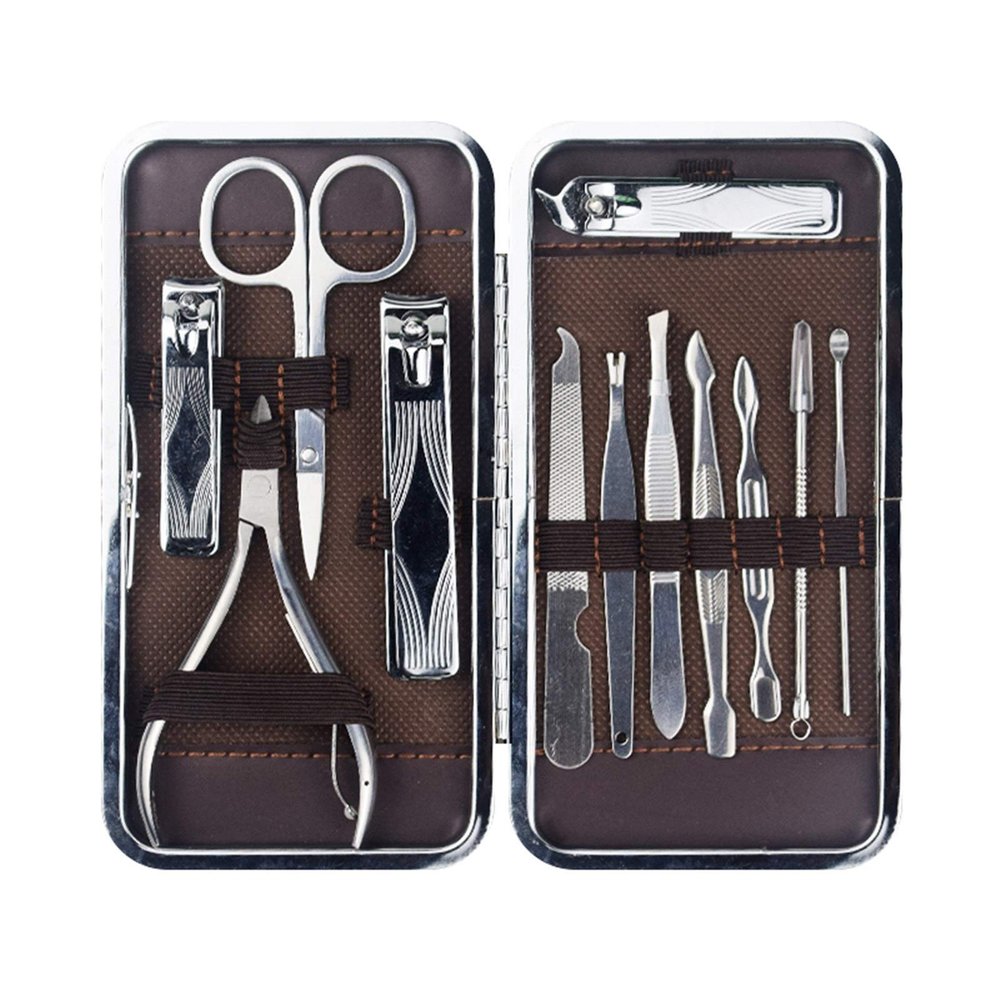 FULNES 12 pcs Manicure Set Tool Multi-Function Nail Tool Stainless Steel Nail Trim Nail Clippers Scissors Tweezers Tool