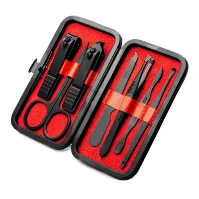 CYSUE Nail Clippers Professional Pedicure Scissors Set Cuticle Eagle Hook Tweezers Manicure Nail Cutter Tool Set (Color : 7 pcs red)