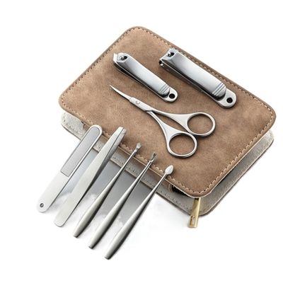 CYSUE Than Ever Stainless Steel Nail Clipper Pedicure Set with Scissor Tweezer Professional PU Cover Manicure Tools (Color : Option B)