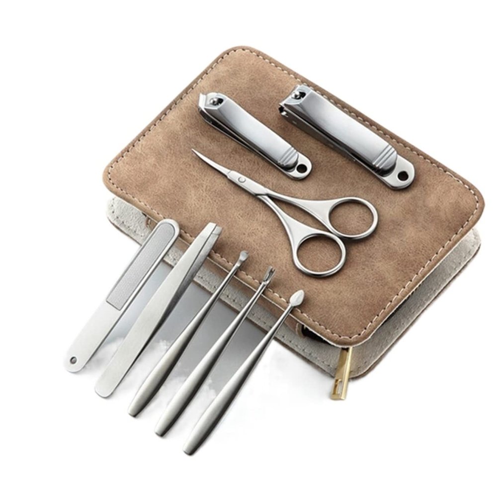 CYSUE Than Ever Stainless Steel Nail Clipper Pedicure Set with Scissor Tweezer Professional PU Cover Manicure Tools (Color : Option B)