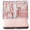 GANYUU Rose Gold Professional Manicure Set Stainless Steel Pedicure Set,Nose Hair Scissors,Eyebrow Razor Family Foot Hand Care Set (Color : Pink) view 2
