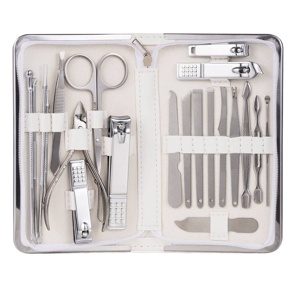 FULNES 11-26 Pcs Professional Nail Clippers Manicure Set Stainless Steel Nail Cutter Scissor Cuticle Nipper Nail Tools Set (Color : 21pcs White)