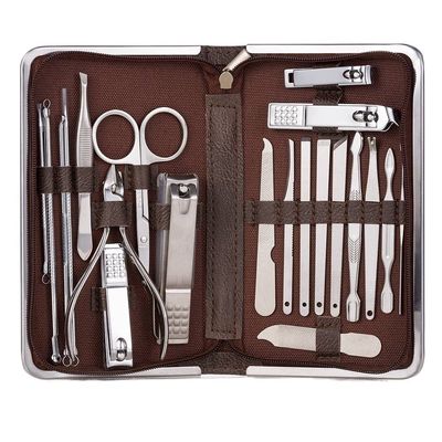 FULNES 11-26 Pcs Professional Nail Clippers Manicure Set Stainless Steel Nail Cutter Scissor Cuticle Nipper Nail Tools Set (Color : 21pcs Brown)