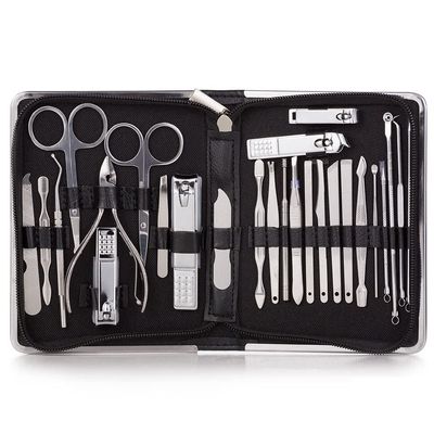 FULNES 11-26 Pcs Professional Nail Clippers Manicure Set Stainless Steel Nail Cutter Scissor Cuticle Nipper Nail Tools Set (Color : 26pcs Black)