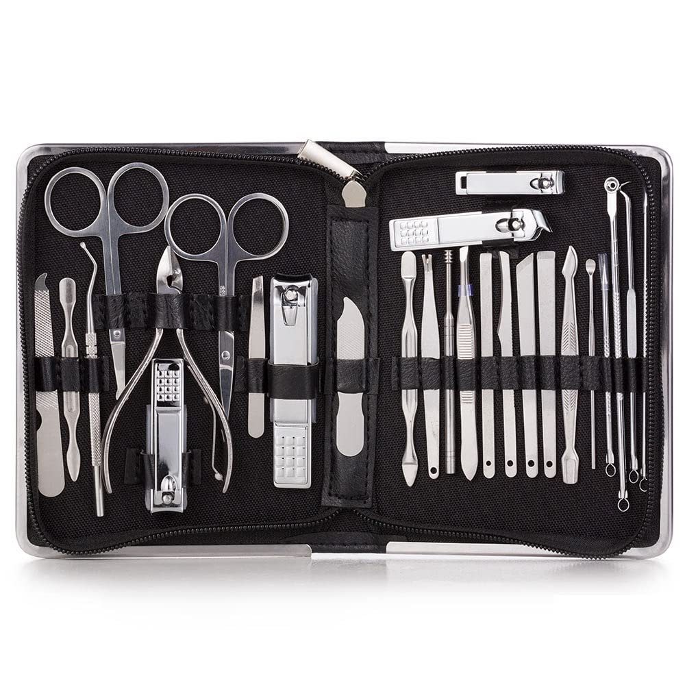 FULNES 11-26 Pcs Professional Nail Clippers Manicure Set Stainless Steel Nail Cutter Scissor Cuticle Nipper Nail Tools Set (Color : 26pcs Black)
