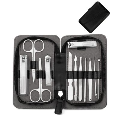 GANYUU Manicure Set Pedicure Sets Nail Clipper Stainless Steel Nail Cutter Tools Nail Scissors File Eyebrow and Eyelash Trimmer Kit (Color : 12pcs-Black)