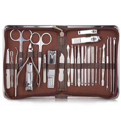 GANYUU 11-26 Pcs Professional Nail Clippers Manicure Set Stainless Steel Nail Cutter Scissor Cuticle Nipper Nail Tools Set (Color : 26pcs Brown)