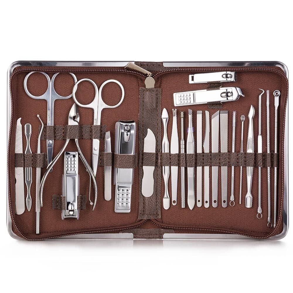 GANYUU 11-26 Pcs Professional Nail Clippers Manicure Set Stainless Steel Nail Cutter Scissor Cuticle Nipper Nail Tools Set (Color : 26pcs Brown)