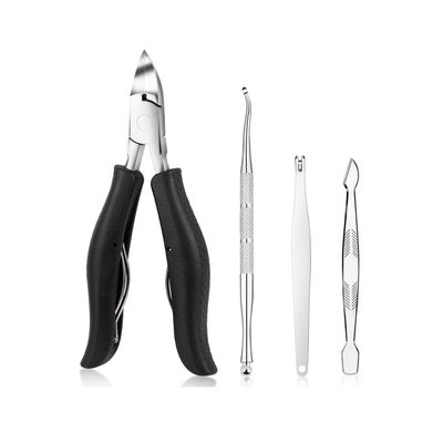 CYSUE Pedicure Set Toe Nail Clippers Ingrown Toenails Nippers Cutters Dead Skin Dirt Remover Stainless Steel Manicure Cutters Tools (Color : 4pcs Black)