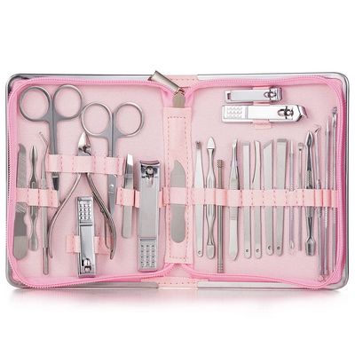 FULNES 11-26 Pcs Professional Nail Clippers Manicure Set Stainless Steel Nail Cutter Scissor Cuticle Nipper Nail Tools Set (Color : 26pcs Pink)