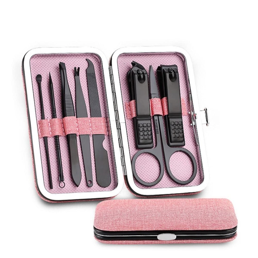 CYSUE 18 in 1 Manicure Set Stainless Steel Nail Clippers Pedicure Kit Portable Travel Household Nail Scissor Kit Nail Cutter Tool Set (Color : 8pcs Pink)