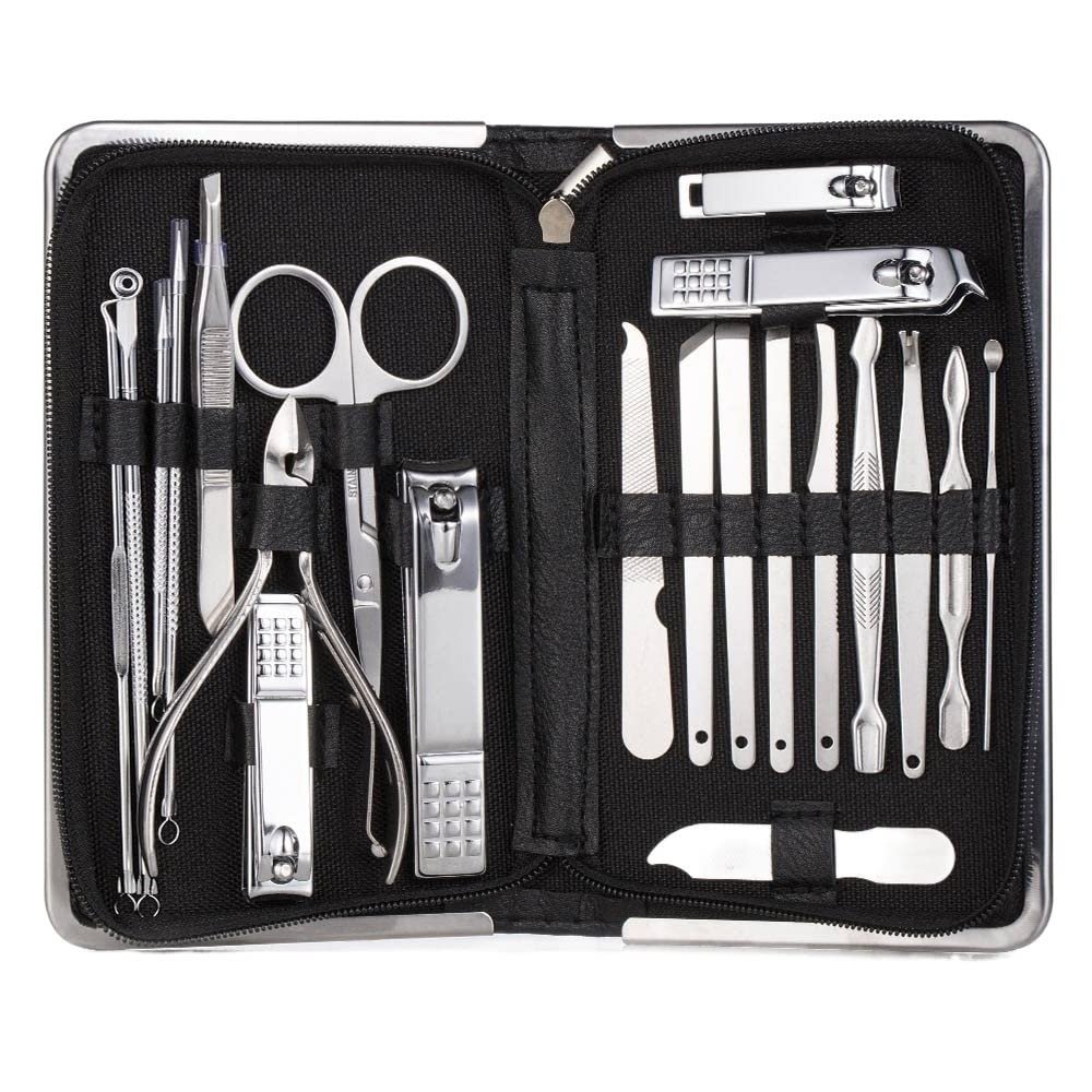 FULNES 11-26 Pcs Professional Nail Clippers Manicure Set Stainless Steel Nail Cutter Scissor Cuticle Nipper Nail Tools Set (Color : 21pcs Black)