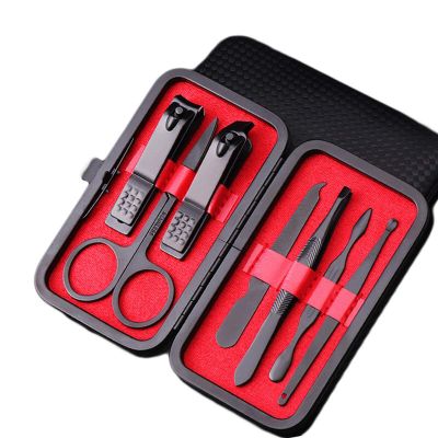 MAALYA 7Pc Nail Tool Stainless Steel Nail Clipper Cutter Trimmer Ear Pick Grooming Kit Manicure Pedicure Scissor Tweezer Nail Tools Set (Color : Red)