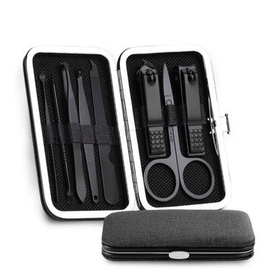 FULNES 18 in 1 Manicure Set Stainless Steel Nail Clippers Pedicure Kit Portable Travel Household Nail Scissor Kit Nail Cutter Tool Set (Color : 8pcs Black)