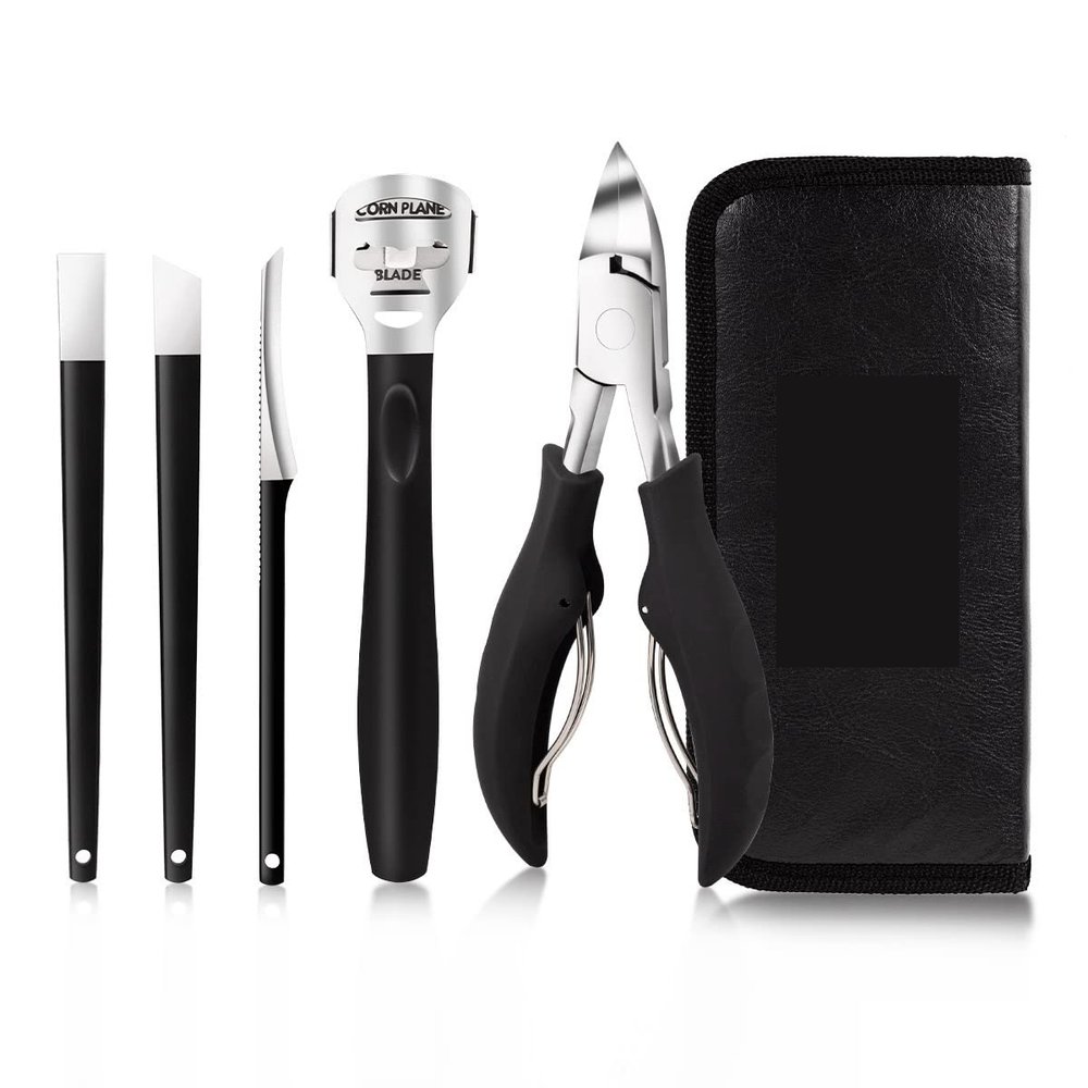 FULNES Foot Pedicure Set Toe Nail Correction Thick Nails Ingrown Toenails Nippers Cutters Dead Skin Dirt Remover Manicure Tool (Color : 5pcs-Black)