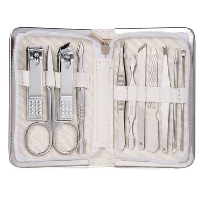 FULNES Professional Nail Tools Sets Steel Nail Clippers Pedicure Kit Multifunctional Portable Manicure Cutter Nail Set (Color : 11pcs-White)