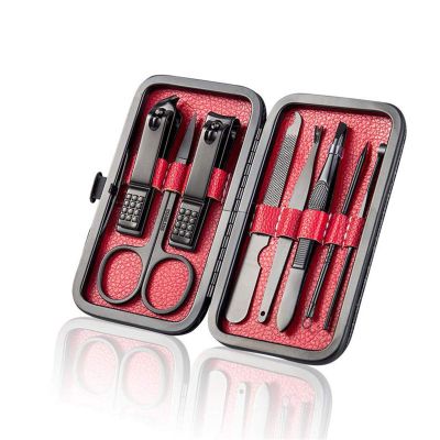 CYSUE 8/10/15/18 Pcs Manicure Set Stainless Steel Nail Cutter Pedicure Kit Nail Clipper Set Nail File Scissor Manicure Beauty Tool Kit (Color : Red 8Pcs)
