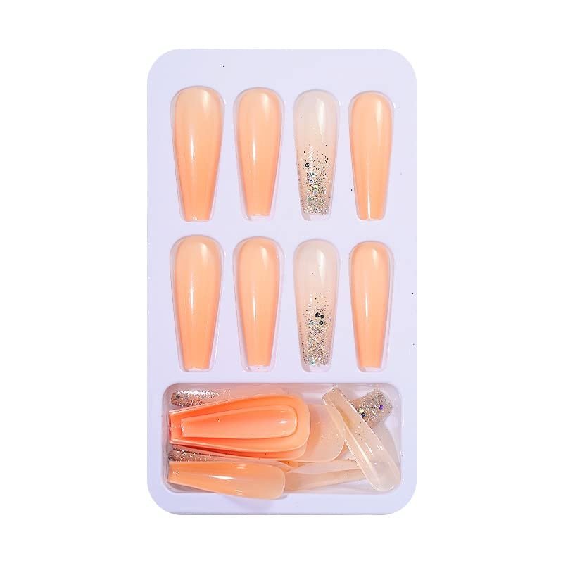 FULNES Full Cover False Nails French Long Ballet Detachable Fake Nails Matte Shiny Flame Fake Nail Glitter Gold Line Manicure Decor (Color : 24pcs-02)