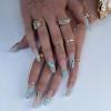 FULNES Full Cover False Nails French Long Ballet Detachable Fake Nails Matte Shiny Flame Fake Nail Glitter Gold Line Manicure Decor (Color : 24pcs-02) view 3