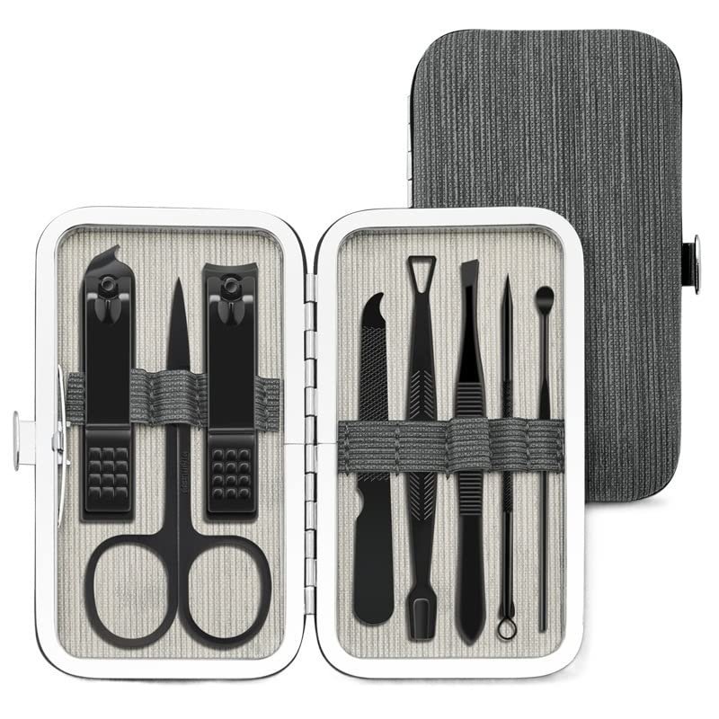 FULNES Nail Clippers Tool Steel Professional Nail Cutter Pedicure Dead Skin Scissors Multifunction Nail Scissors Grooming Manicure Set (Color : 8pcs Gray)