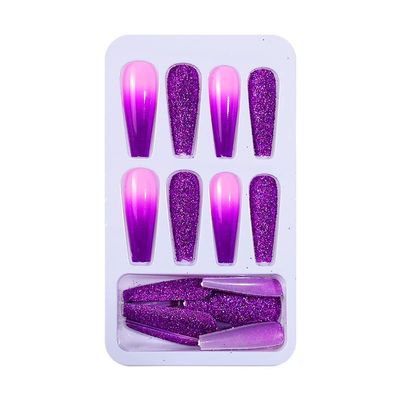 FULNES Full Cover False Nails French Long Ballet Detachable Fake Nails Matte Shiny Flame Fake Nail Glitter Gold Line Manicure Decor (Color : 24pcs-17)