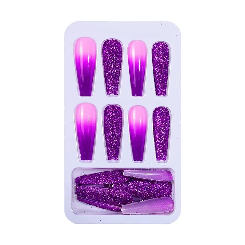 FULNES Full Cover False Nails French Long Ballet Detachable Fake Nails Matte Shiny Flame Fake Nail Glitter Gold Line Manicure Decor (Color : 24pcs-17)