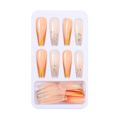 KAPPDE Full Cover False Nails French Long Ballet Detachable Fake Nails Matte Shiny Flame Fake Nail Glitter Gold Line Manicure Decor (Color : 24pcs-19)