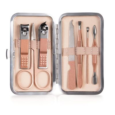 FULNES Nail Cutter Pedicure Scissors Set Stainless Steel Eagle Hook Portable Manicure Nail Clipper Tool Set Makeup (Color : 7pcs-Pink)