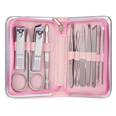 FULNES Professional Nail Tools Sets Steel Nail Clippers Pedicure Kit Multifunctional Portable Manicure Cutter Nail Set (Color : 11pcs-Pink)