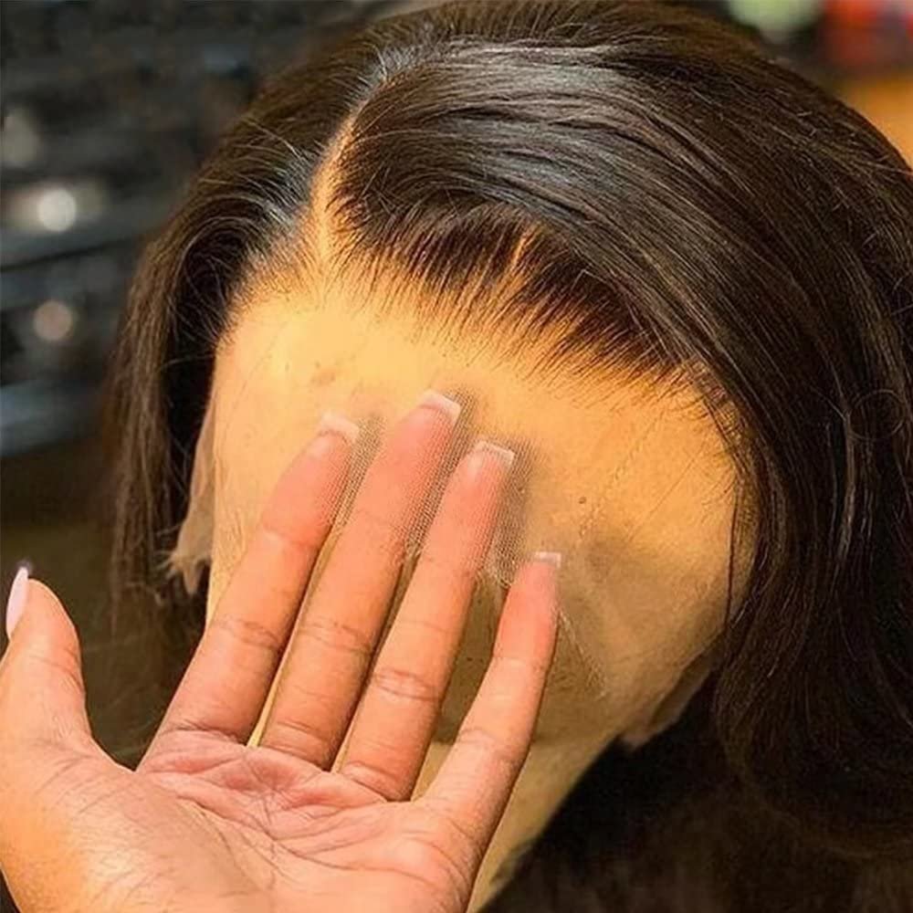 HD Invisible 360 Lace Frontal Wig Human Hair Pre Plucked Wig Brazilian Natural Sliky Straight 360 HD Transparent Lace Frontal Human Hair Wigs Bleached Knots with Baby Hair for Women 14 Inch Glueless