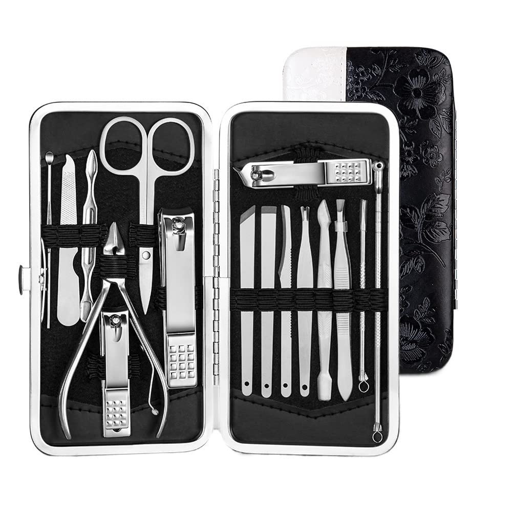 GANYUU 4-23 Pcs Professional Nail Cutter Pedicure Scissors Set Stainless Steel Eagle Hook Portable Manicure Nail Clipper Tool Set (Color : Lvory)