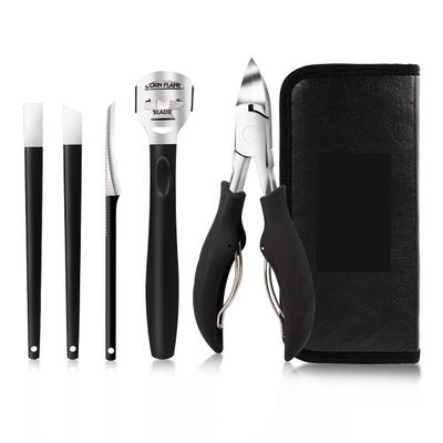 GANYUU Foot Pedicure Set Toe Nail Correction Thick Nails Ingrown Toenails Nippers Cutters Dead Skin Dirt Remover Manicure Tool (Color : 5pcs-Black)