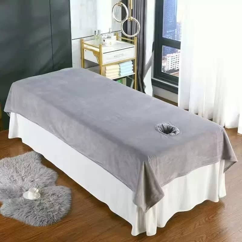 Plush Massage Table Cover Sheet with Face Hole Salon Couch Sheet Spa Massage Treatment Table Bed Cover Protective Massage Table Bed Cover Solid Color Massage Sheet Cover-B 80x200cm