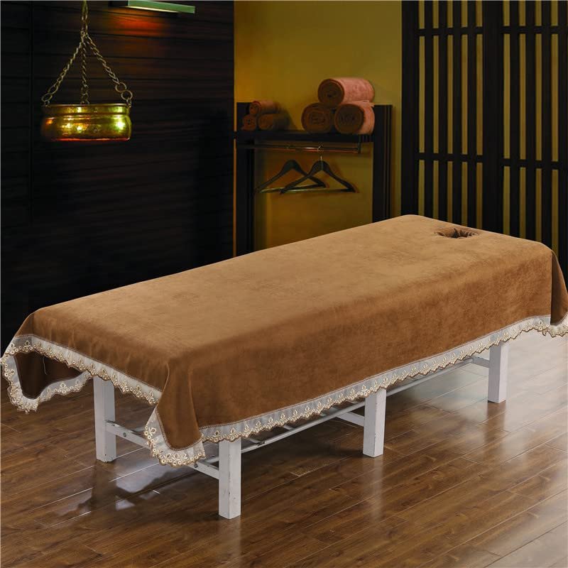 Plush Massage Table Cover Sheet with Face Hole Spa Massage Treatment Table Bed Cover Solid Color Beauty Salon Massage SPA Center Bed Sheets Washable for Massage Bed-F 90x200cm
