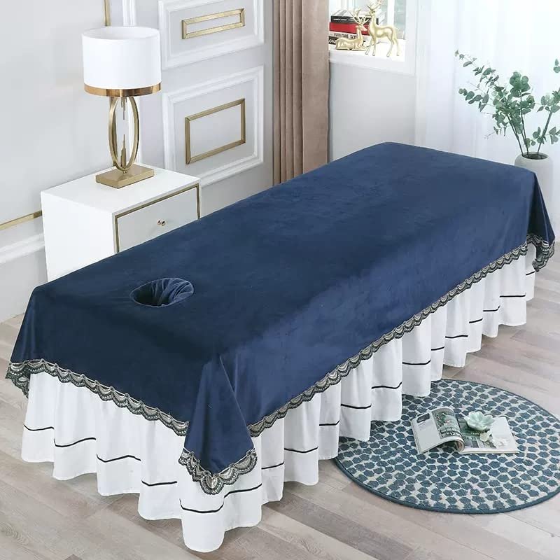 Plush Spa Massage Treatment Table Bed Cover with Face Hole Thick Protective Massage Table Bed Cover SPA Massage Couch Cover Solid Color Massage Table Cover Sheet for Massage Bed-B 80x200cm