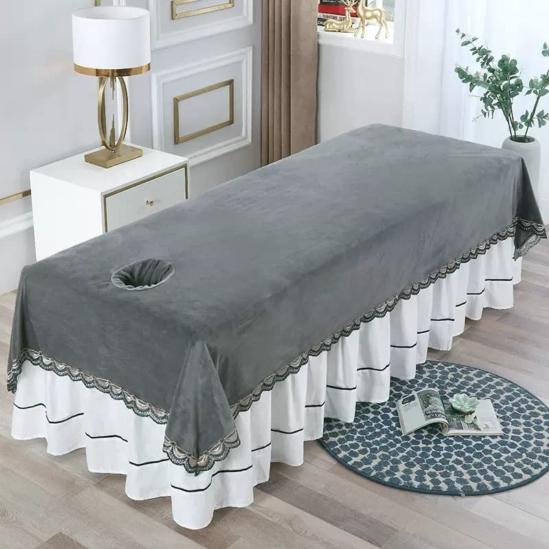 Plush Spa Massage Treatment Table Bed Cover with Face Hole Thick Protective Massage Table Bed Cover SPA Massage Couch Cover Solid Color Massage Table Cover Sheet for Massage Bed-D 80x200cm