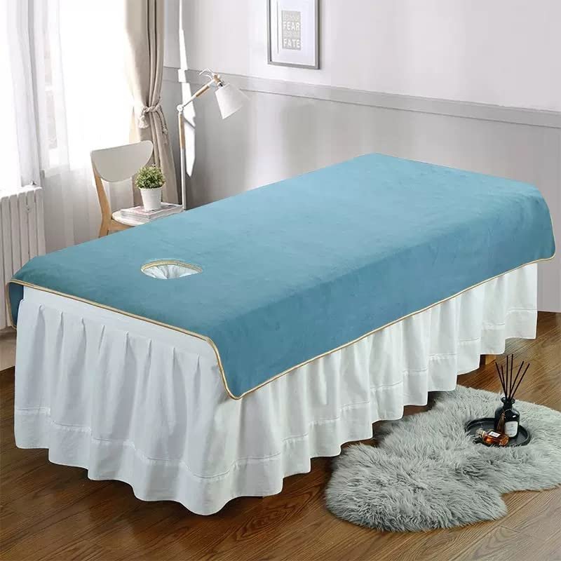 Plush Massage Fitted Sheet with Face Hole Massage Table Cover Sheet Salon Bed Sheet Cover Solid Color Spa Massage Treatment Table Bed Cover SPA Massage Table Cover Washable-V 80x200cm
