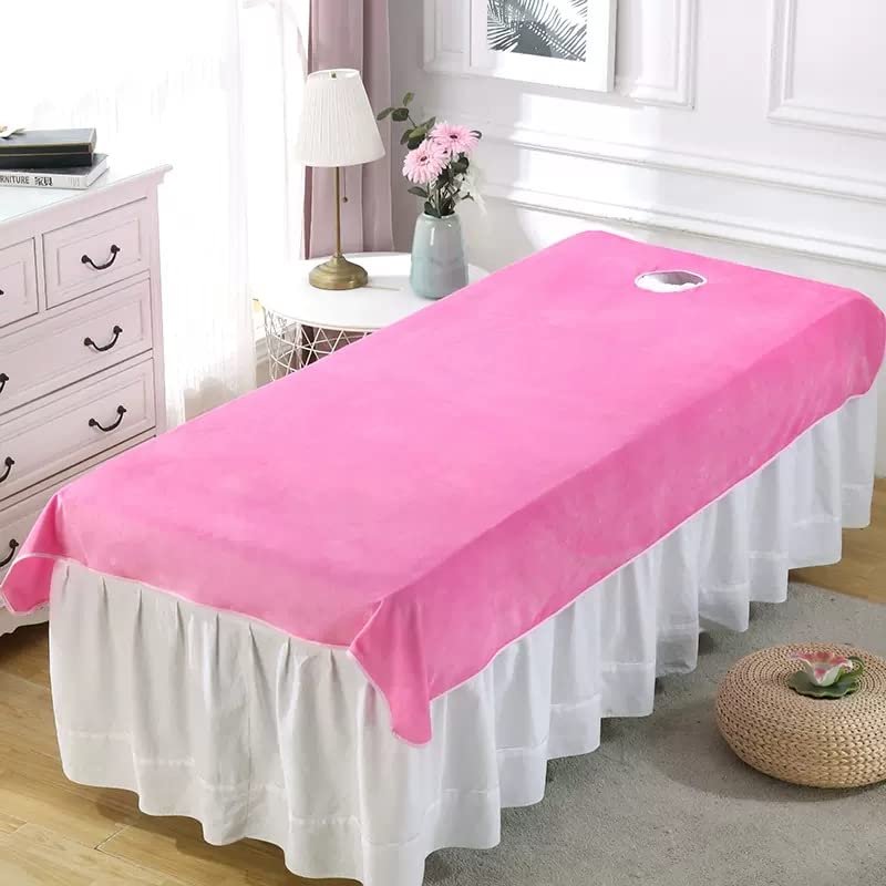 Plush Massage Fitted Sheet with Face Hole Salon Bed Sheet Cover Washable Spa Massage Treatment Table Bed Cover Solid Color Protective Massage Table Bed Cover for Massage Bed-J 80x200cm