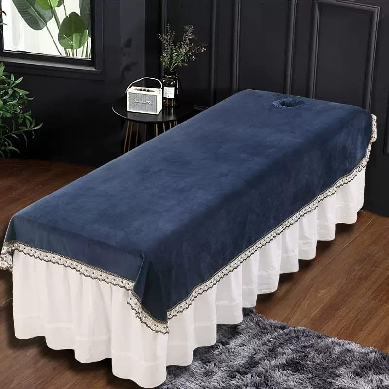 Plush Massage Table Cloth with Face Hole Beauty Salon Spa Sheet Beauty Massage SPA Couch Cover Massage Table Cover Sheet Solid Color SPA Massage Table Cover Washable-V 80x200cm