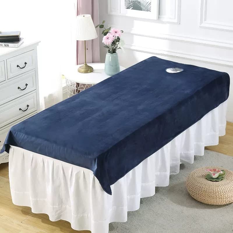 Plush Massage Fitted Sheet with Face Hole Salon Bed Sheet Cover Washable Spa Massage Treatment Table Bed Cover Solid Color Protective Massage Table Bed Cover for Massage Bed-P 120x200cm