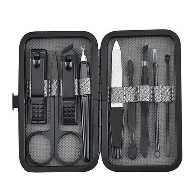 9pcs/set Nail Clippers Manicure Pedicure Set Portable Travel Stainless Steel Nail Cutter Tool Kit Fingernail Suit,Black