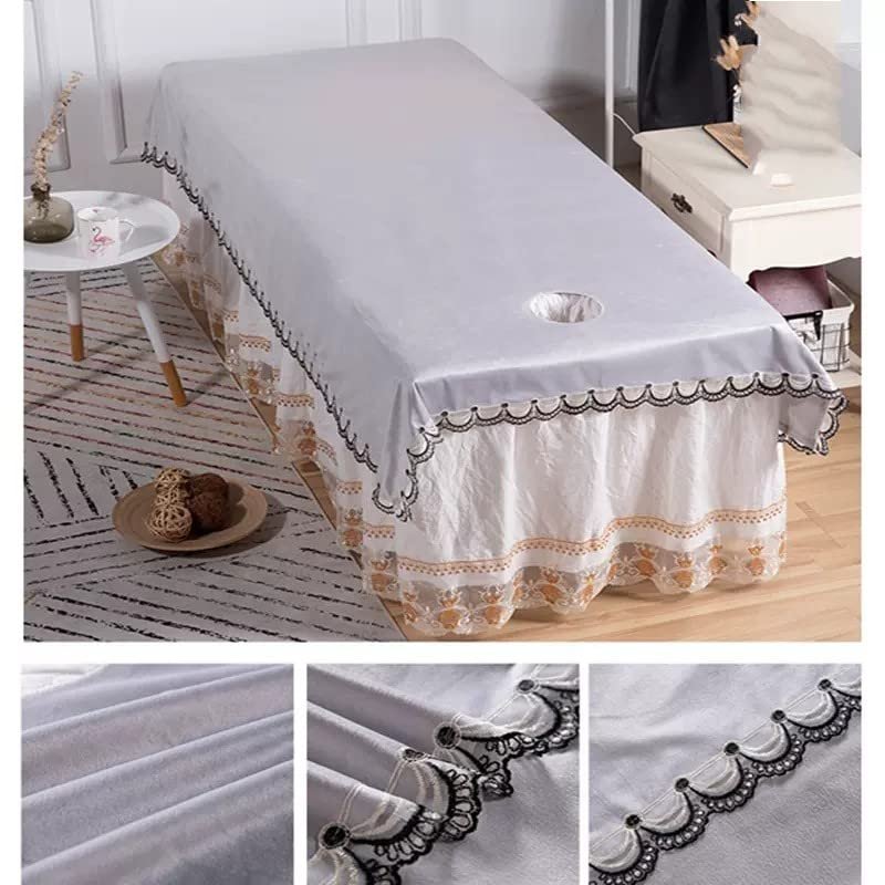 Plush Spa Massage Treatment Table Bed Cover with Face Hole Fitted Massage Table Sheet Solid Color Salon Bed Sheet Cover Massage Table Cover Sheet Beauty Salon Spa Sheet Washable-D 90x210cm