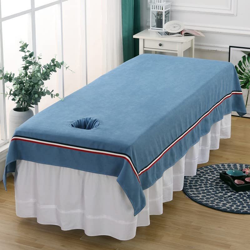 Cotton Massage Fitted Sheet with Face Hole Massage Table Cover Sheet Thick Spa Massage Treatment Table Bed Cover SPA Massage Table Cover Beauty Salon Spa Sheet for Massage Bed-C 140x230cm