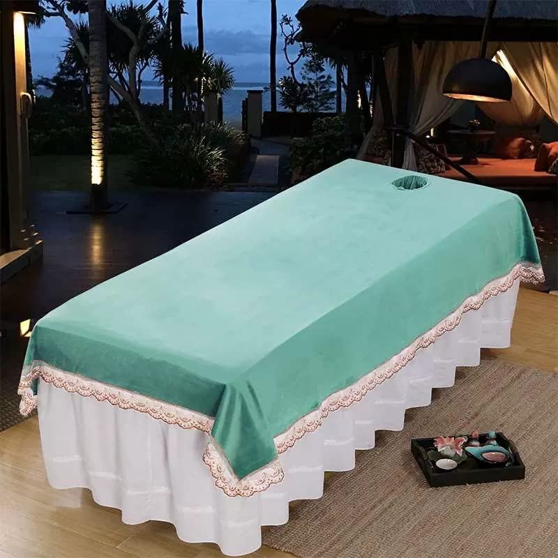 Plush Beauty Couch Cover for Massage Tables Bed Treatment Thick Beauty Salon Spa Sheet with Face Hole Massage Sheet Cover Salon Bed Sheet Cover SPA Massage Couch Cover Washable-I 120x200cm