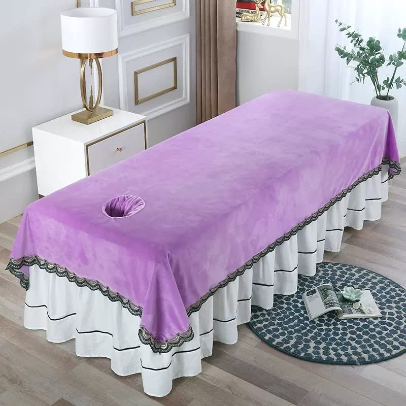 Plush Spa Massage Treatment Table Bed Cover with Face Hole Thick Protective Massage Table Bed Cover SPA Massage Couch Cover Solid Color Massage Table Cover Sheet for Massage Bed-C 80x200cm