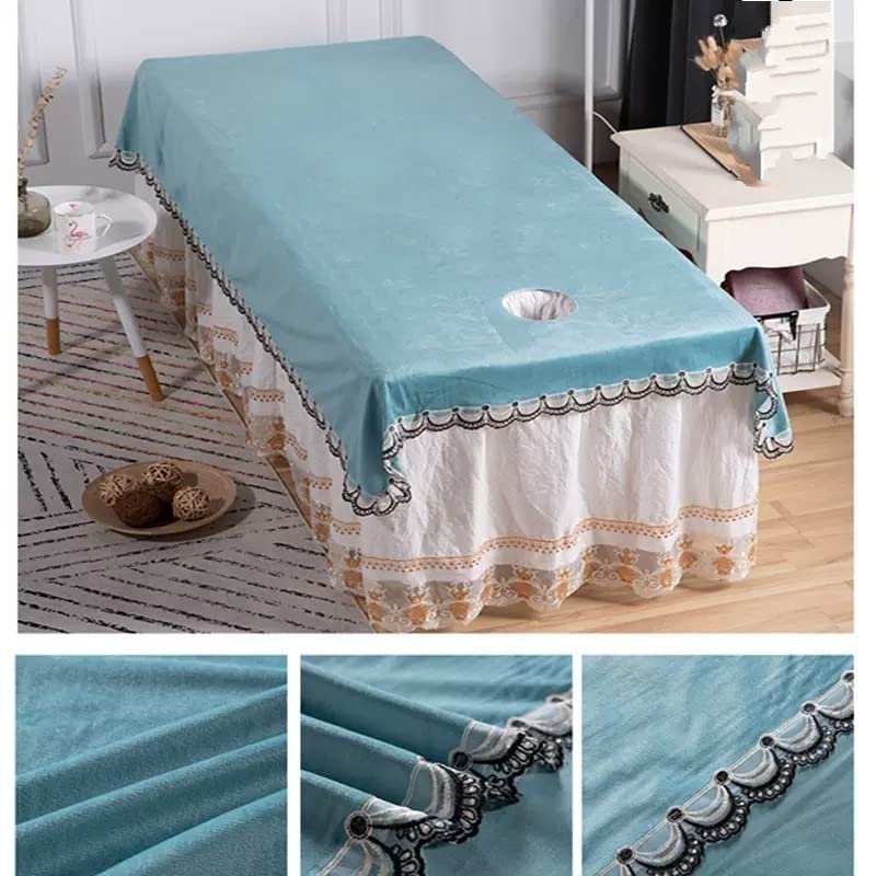 Plush Spa Massage Treatment Table Bed Cover with Face Hole Fitted Massage Table Sheet Solid Color Salon Bed Sheet Cover Massage Table Cover Sheet Beauty Salon Spa Sheet Washable-K 90x210cm