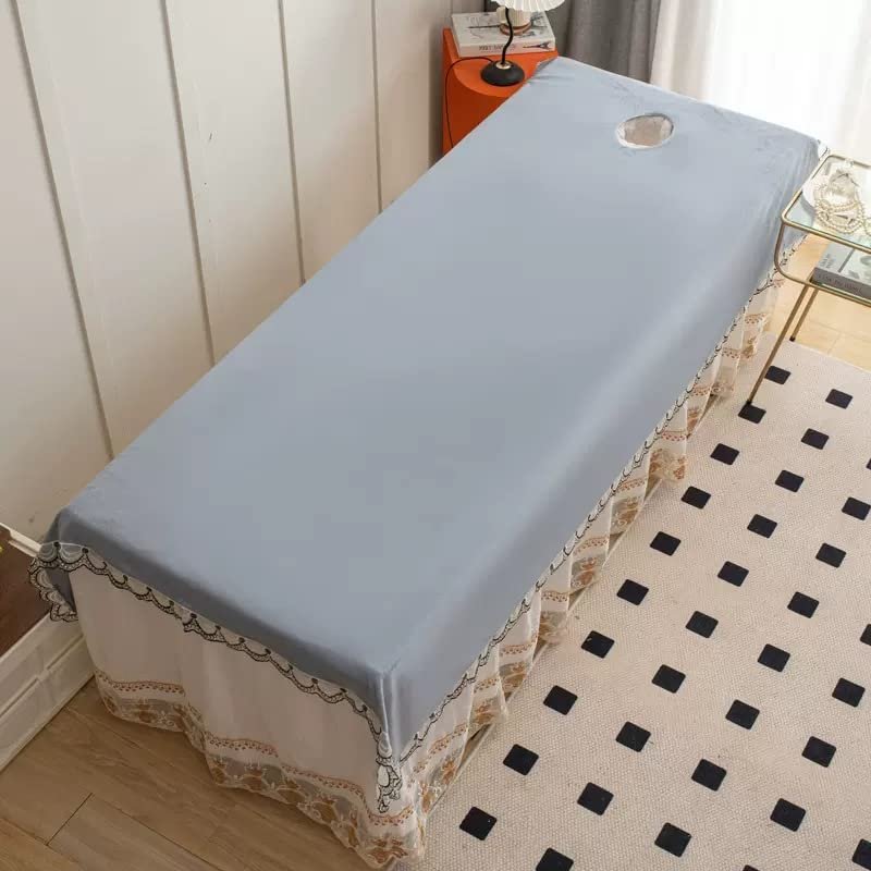 Plush Spa Massage Treatment Table Bed Cover with Face Hole Fitted Massage Table Sheet Solid Color Salon Bed Sheet Cover Massage Table Cover Sheet Beauty Salon Spa Sheet Washable-F 90x210cm
