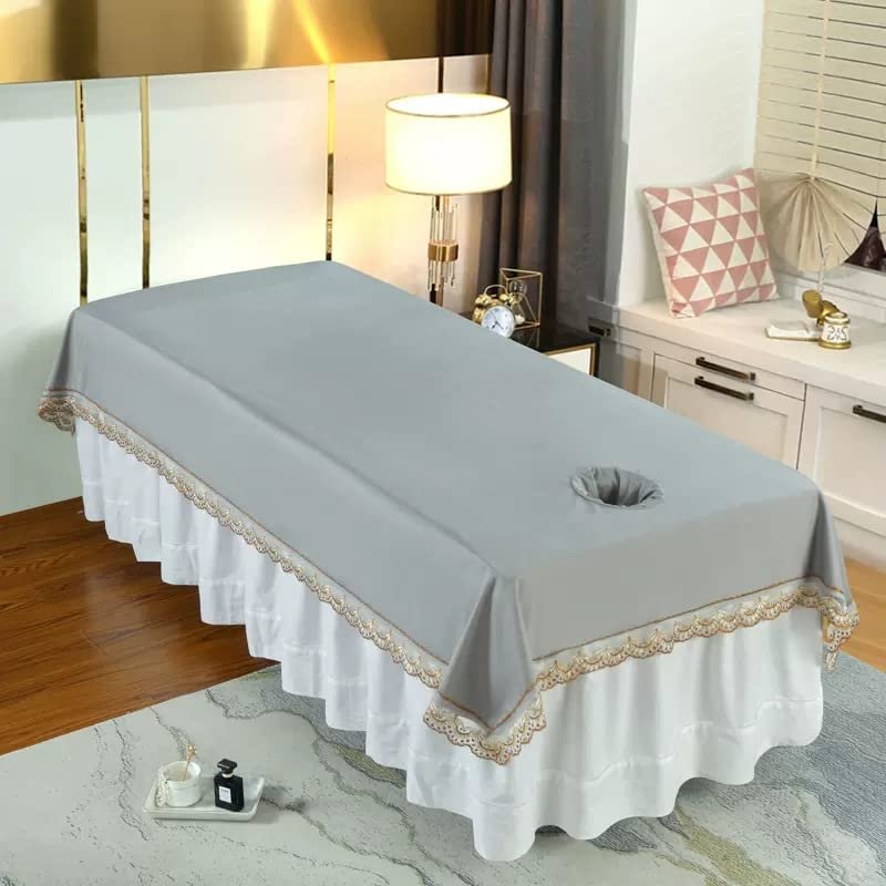 Cotton Fitted Massage Table Sheet with Face Hole SPA Massage Table Cover Salon Bed Sheet Massage Table Cover Sheet Solid Color Beauty Couch Cover for Massage Tables Bed Treatment-I 120x200cm
