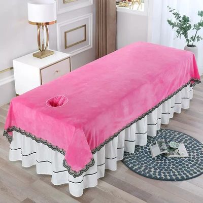 Plush Spa Massage Treatment Table Bed Cover with Face Hole Thick Protective Massage Table Bed Cover SPA Massage Couch Cover Solid Color Massage Table Cover Sheet for Massage Bed-A 80x200cm